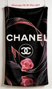 Chanel CC Logo Red Camellia Flannel Throw Blanket IMG_7163